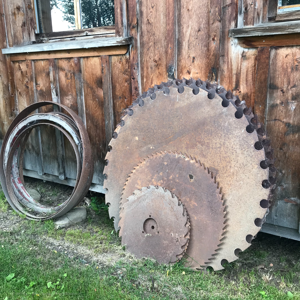 Sawmill blades waiting to be turned into metal wall art or decorative coffee tables