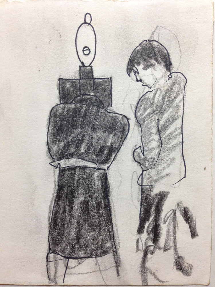 Sketch of a couple trying to make sense of Brancusi's Blonde Negress II at the Museum of Modern Art.