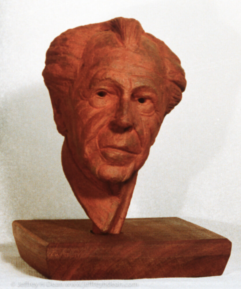 Fired clay portrait of Frank Lloyd Wright.