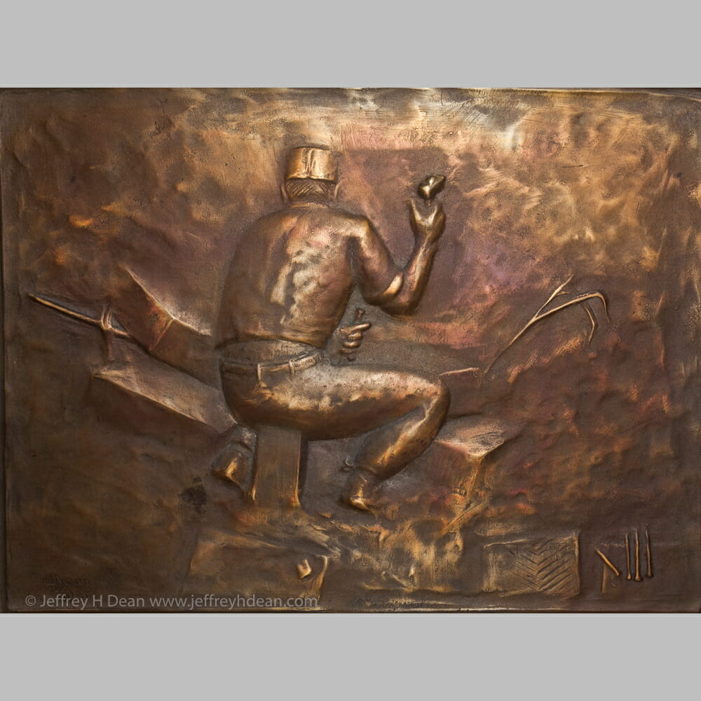 Bronze relief of Italian flagstone carver in Florence, Italy.