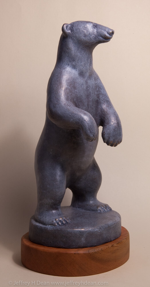 Bronze sculpture of standing polar bear