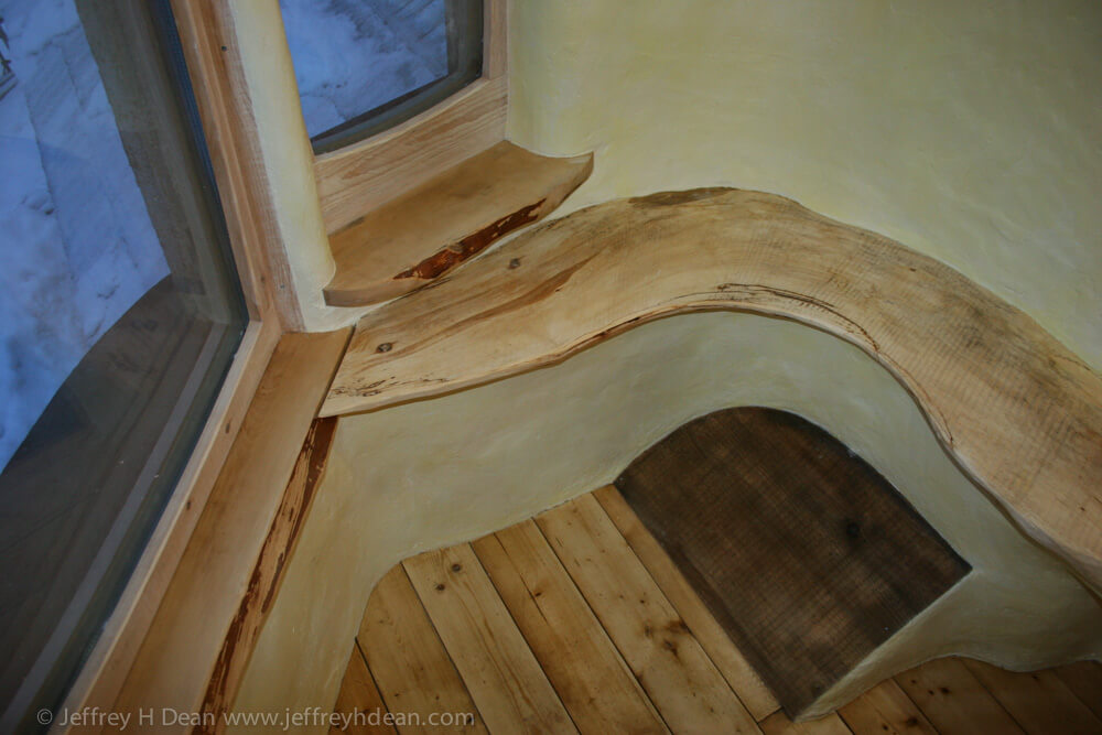 Curved birch boards incorporated in sunroom bench.