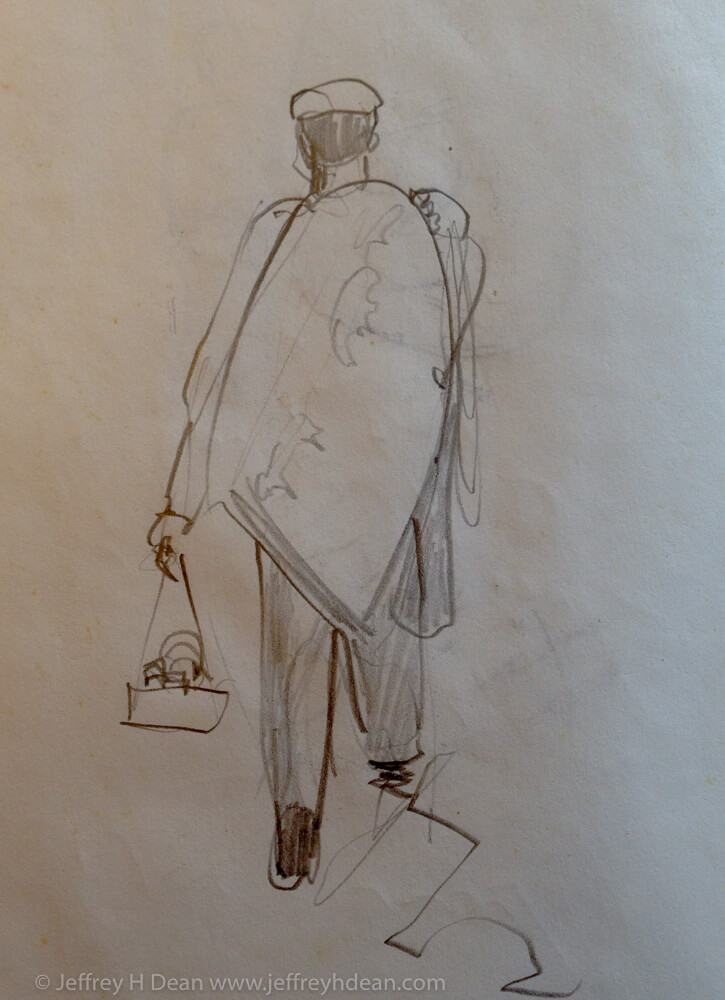 Pencil sketch of Sicilian street vendor.