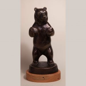 Bronze sculpture of standing grizzly bear